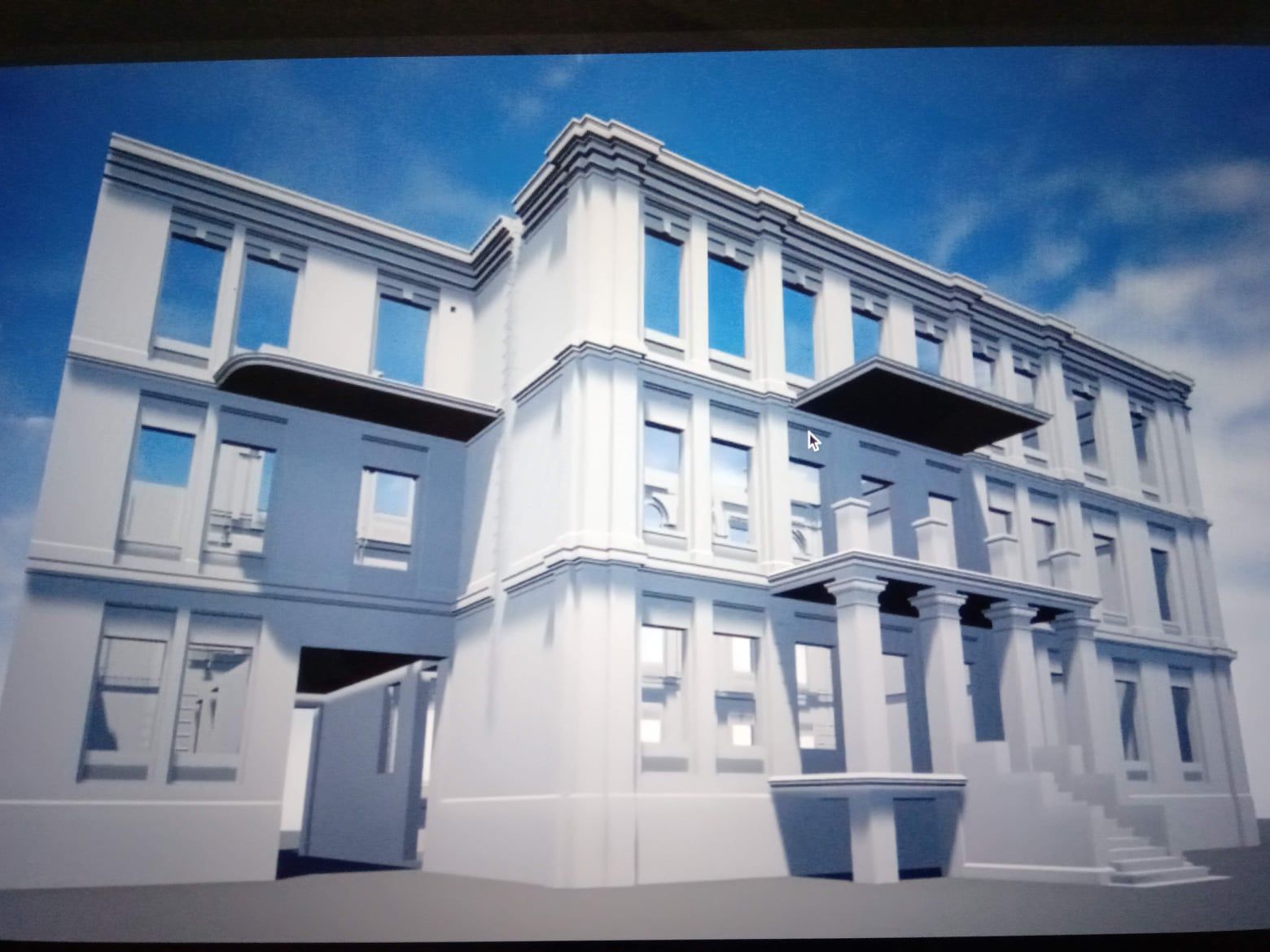 3D модель Дому Сікорських. Зворотній фасад. Проміжний етап моделювання.